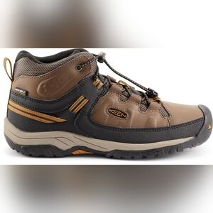 KEEN Targhee Mid Waterproof Hiking Boots for Kids - Dark Earth/Golden Brown 2Y